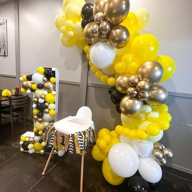 Kit de guirnalda de globos blancos y amarillos, globos de látex metálicos de color amarillo mostaza, amarillo, negro y dorado para Baby Shower, cumpleaños, girasol, abeja, decoración de fiesta