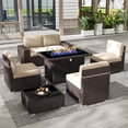 thumbnail image 2 of 7 Piece Patio Furniture Set with 44" Propane Gas Fire Pit Table, Outdoor Sectional Conversation Set Wicker Rattan Sofa Set with Coffee Table, 2 of 7