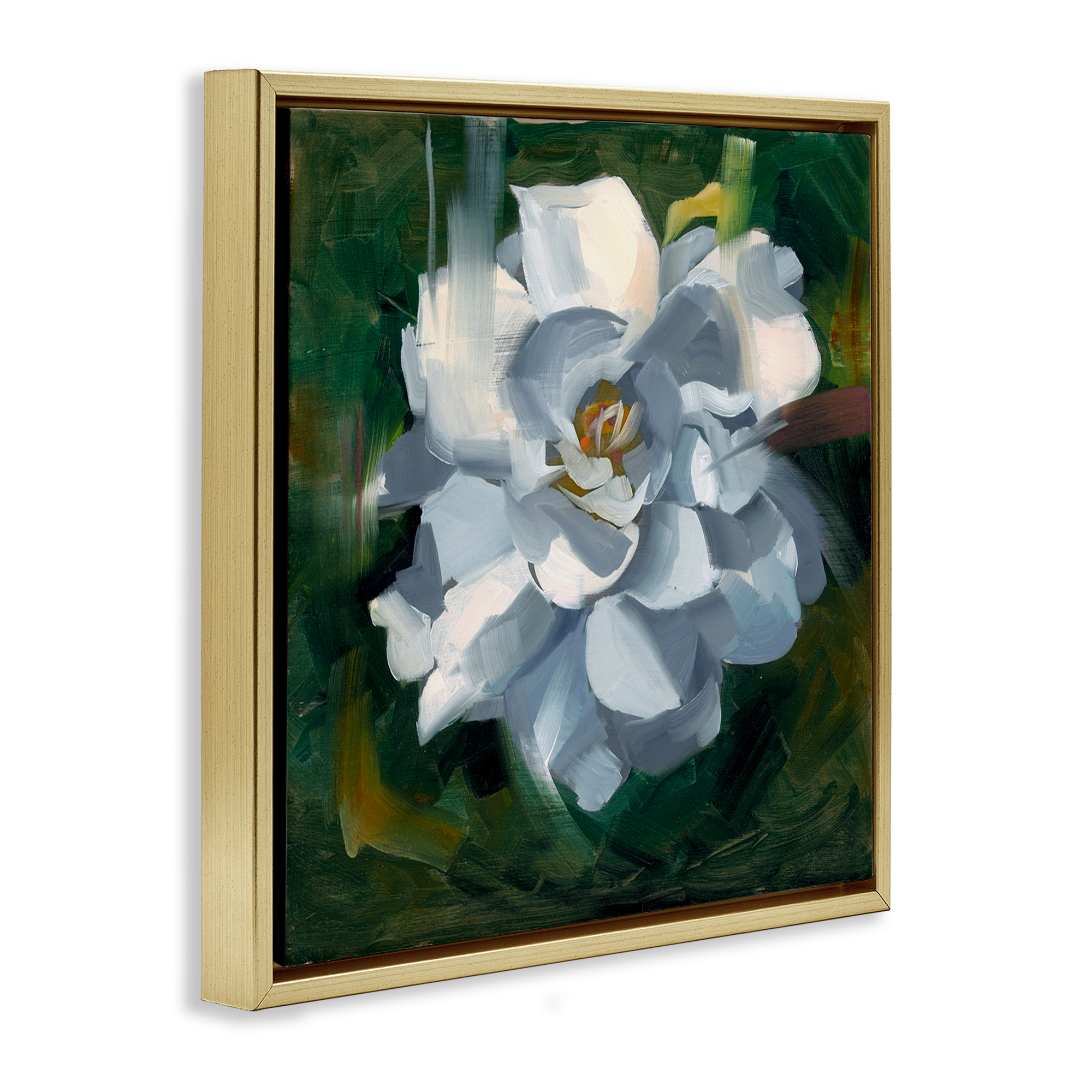 Stupell Industries Paint Streaked Flower Botanical & Floral Painting Gold Floater Framed Art Print Wall Art, 25 x 25