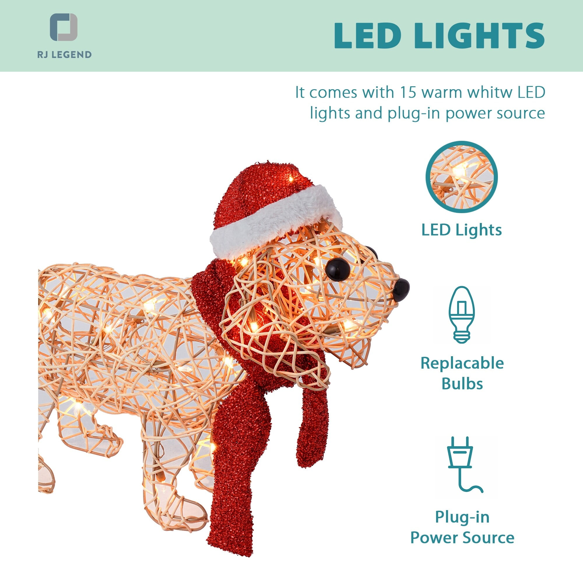 RJ Legend Christmas Decoration, Rattan Lighting, Red Puppy