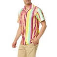 thumbnail image 4 of INSPIRE CHIC Men's Shirts Stripes Short Sleeve Color Block Summer Shirts M Yellow Red, 4 of 6