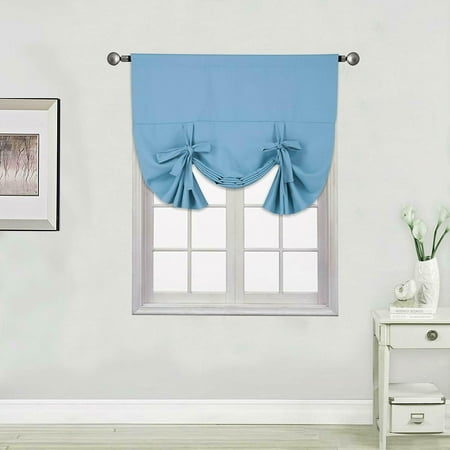 PERFECT DÉCOR 2 IN 1 SET TURQUOISE SOLID TIE UP PANEL VALANCE WINDOW CURTAIN BLACK OUT THERMAL INSULATED ROD POCKET EFFICIENT ENERGY 46