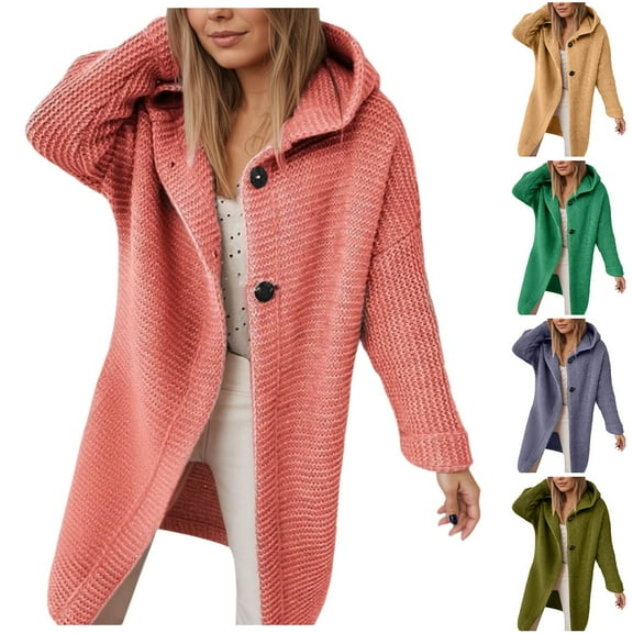 Gyexs Cardigan Sweaters for Women Knit Oversized Casual Fall Hooded Cardigans Open Front Loose Ladies Outerwear (Green, Size L)