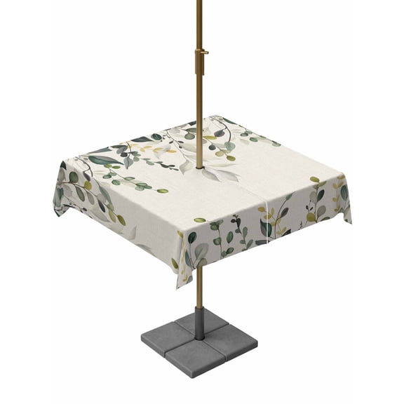 Outdoor Tablecloths with Umbrella Hole & Zipper, Green Eucalyptus 54x54 Inch Square Tablecloths, Farmhouse Weeping Leaves on Linen Waterproof Table Cloth, Patio/Pool/Picnic Table Covers