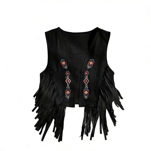 RMGVDSD Womens Western Tassels Vest Tops Sleeveless Fringe Open Front Vest Cowgir Jacket Cardigan Cover Up Casual Boho Style Trendy Outfit Soft Shirts Clothes