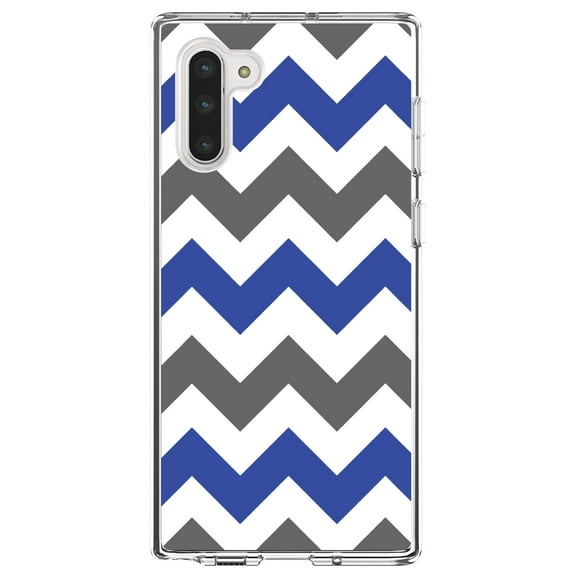 DistinctInk Clear Shockproof Hybrid Case for Samsung Galaxy Note 10 (6.3" Screen) - TPU Bumper, Acrylic Back, Tempered Glass Screen Protector - Blue Grey Stripes - Stripes Pattern