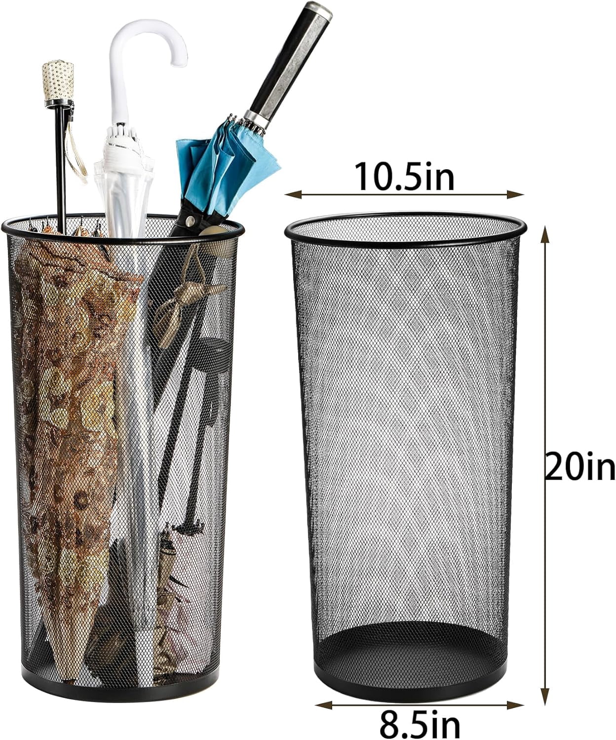 Large Umbrella Holder, Metal Mesh Umbrella Stand, Freestanding Bucket for Umbrellas, Canes, Walking Sticks, Wrapping Paper, Entryway, Home, Office, Hotel, Black