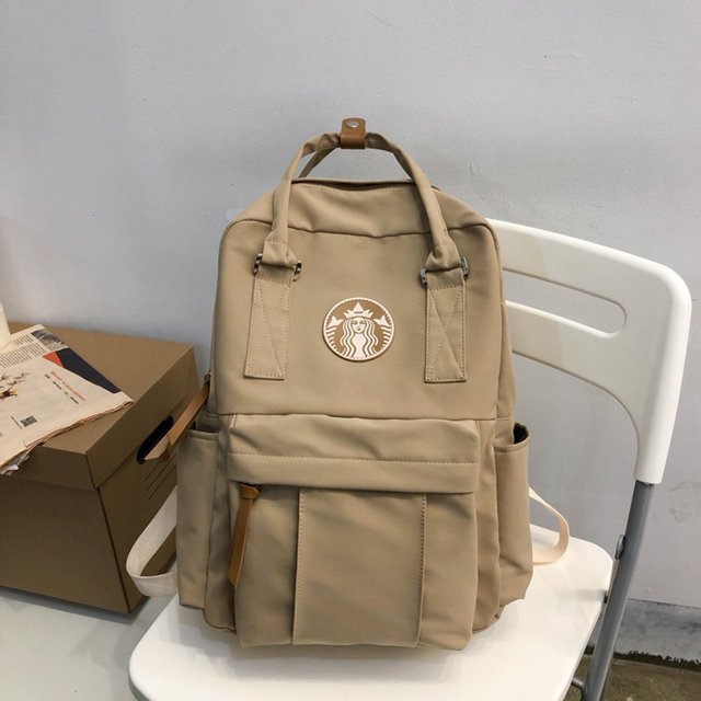Mochila Starbucks Unisex Color Sólido Moda Simple Estilo Universitario De Viaje Escolar