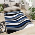 thumbnail image 2 of Area Rugs Living Room Rug, Creative Blue Black White Wavy Pattern Dynamic Streamline Lines Decor Carpet, Soft Non Skid Low Pile Carpet for Bedroom Floor Shed Resistant Entryway 2x3ft, 2 of 6