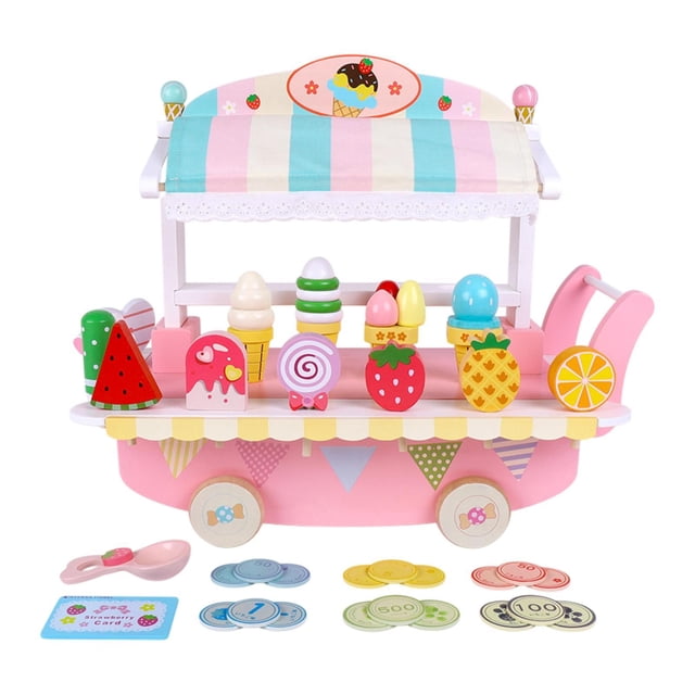 Carrito de helados, juego de rol para mostrador de helados, carrito de golosinas, juguetes de comida simulada, helado de simulación, para preescolar