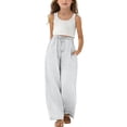 thumbnail image 5 of Mercatoo Girls' Twill Pull on Denim Pants Elastic Waist Wide Leg Jeans for Girls Stretchy Baggy 𝐏alazzo Straight Leg Chambray Pants, 5 of 9