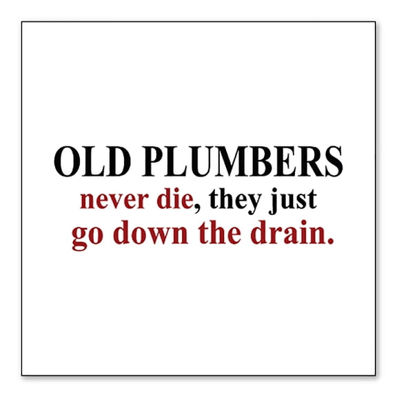 DistinctInk Custom Bumper Sticker - 3" x 3" Decorative Decal - White Background - Old Plumbers Never Die - Down the Drain