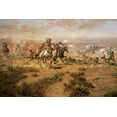 thumbnail image 2 of Russell, Charles Marion 24x17 Black Ornate Wood Framed with Double Matting Museum Art Print Titled - The Attack On The Wagon Train, 2 of 4