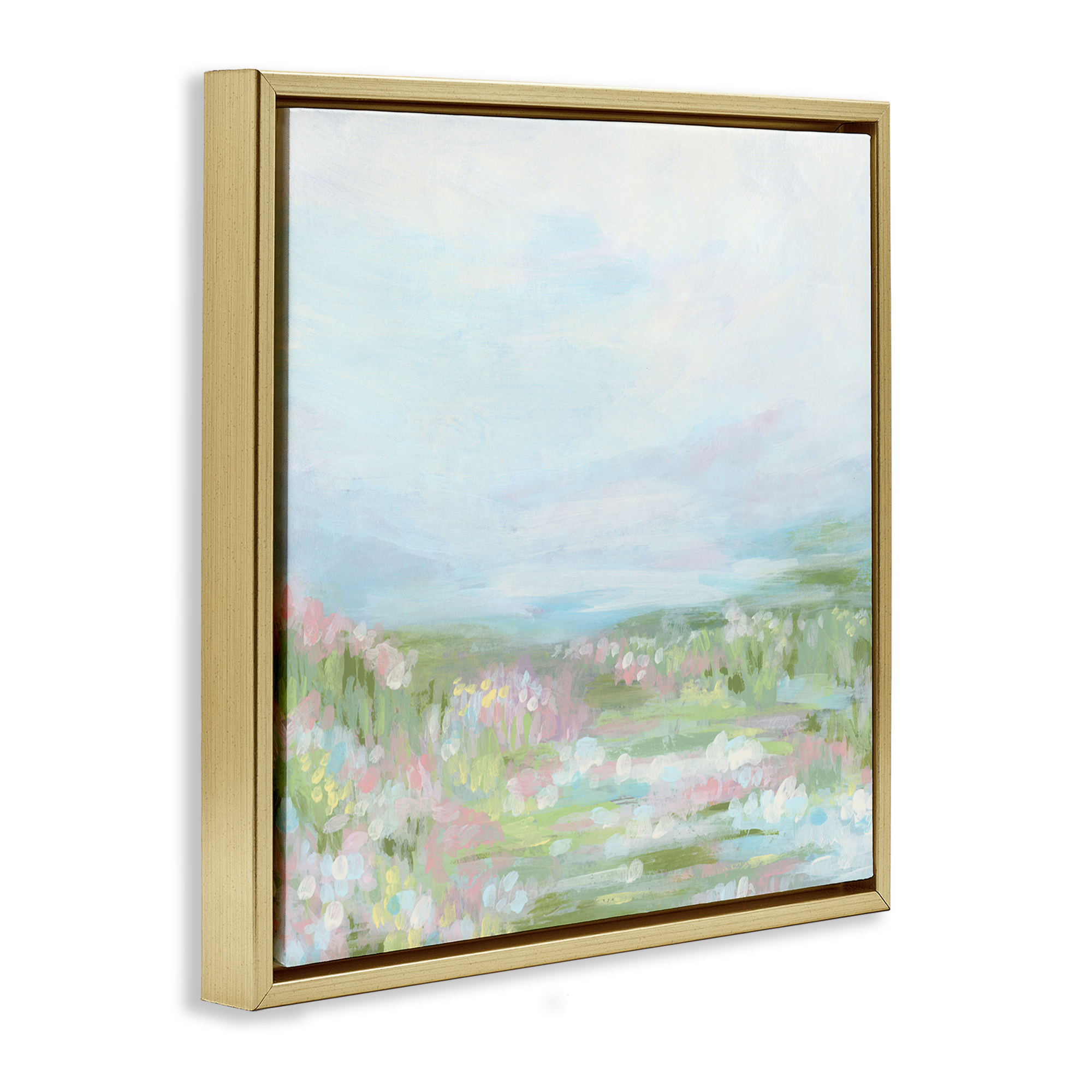 Stupell Industries Pastel Flower Field Landscape & Nature Painting Gold Floater Framed Canvas Art Print Wall Art, 18 x 18