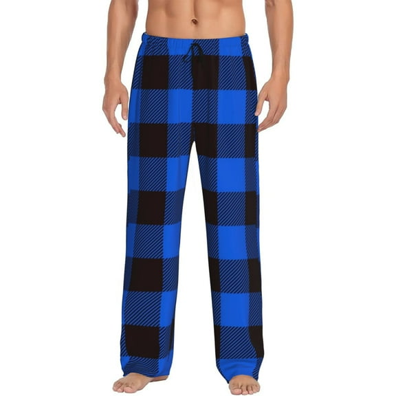 Logiee Buffalo Plaid Blue Black Print Pajama Pants for Men,Men’s Pajama Bottoms,Mens PJ Pants with Pockets & Button Fly-
