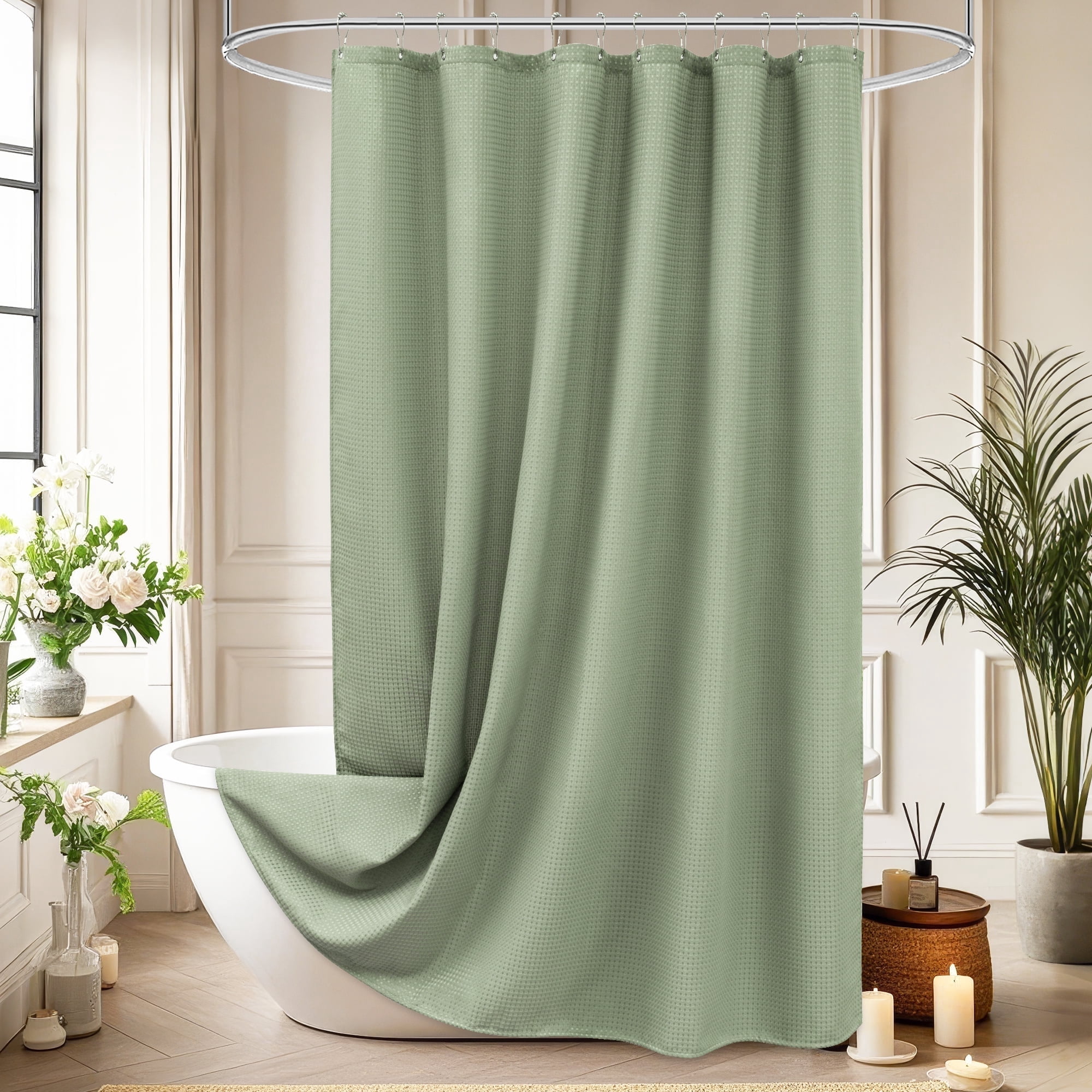 Inosoo Waffle Textured Shower Curtain, 72"W x 96"L Heavy Duty Tall Fabric Shower Curtains for Bathroom, Long Large Hotel Spa Luxury Cloth Bath Curtain, Sage Green