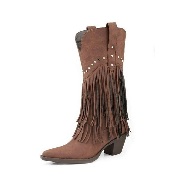 Roper Roper Western Boots Womens Fringe Studs Brown 0902115560682