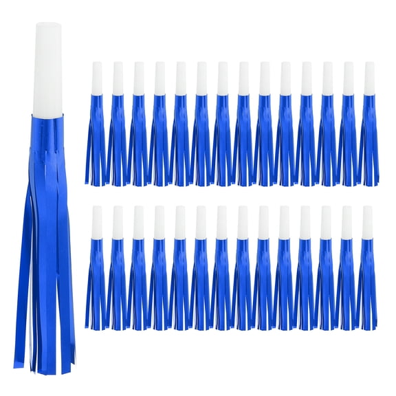 Uxcell 30 Pcs Noise Makers, Metallic Fringed Noise Makers Party Whistles for Party Favor, White/Blue