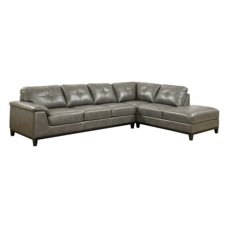 Emerald Home Marquis Gray Sectional with Faux Leather Upholstery, Padded Arms, And Contrast Stitching