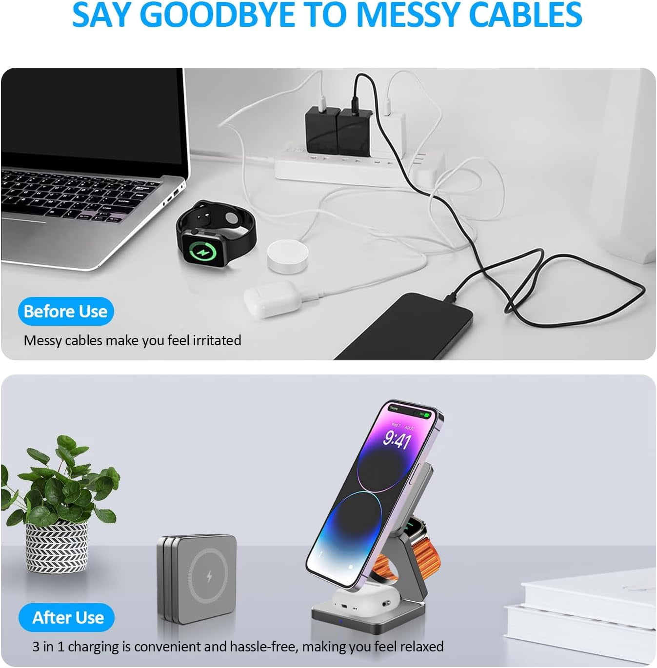 YXELECT 3 in 1 Magnetic Wireless Charger Compatible for iOS Phones/Earbus/Watches,Charging Station for All Smartphones,Smartwatches & Earbuds,Portable Travel for Multiple Devices