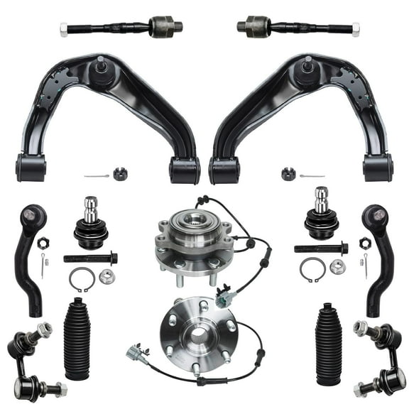 Detroit Axle - 4WD Front End Suspension Kit for Nissan Frontier Pathfinder Xterra, 2 Wheel Bearing Hubs 2 Upper Control Arms 2 Lower Ball Joints 4 Tie Rods 2 Sway Bars 2 Boots Replacement - 14pc