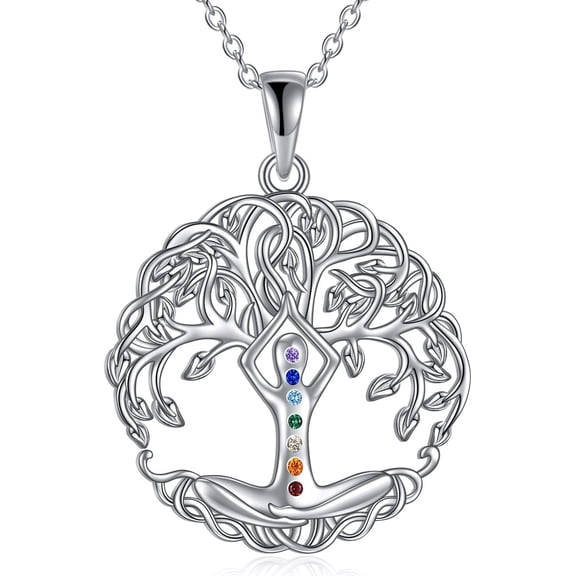 YAFEINI Tree of Life Necklace Chakra Necklace for Women 925 Sterling Silver Healing Balancing Crystal Pendant Jewelry
