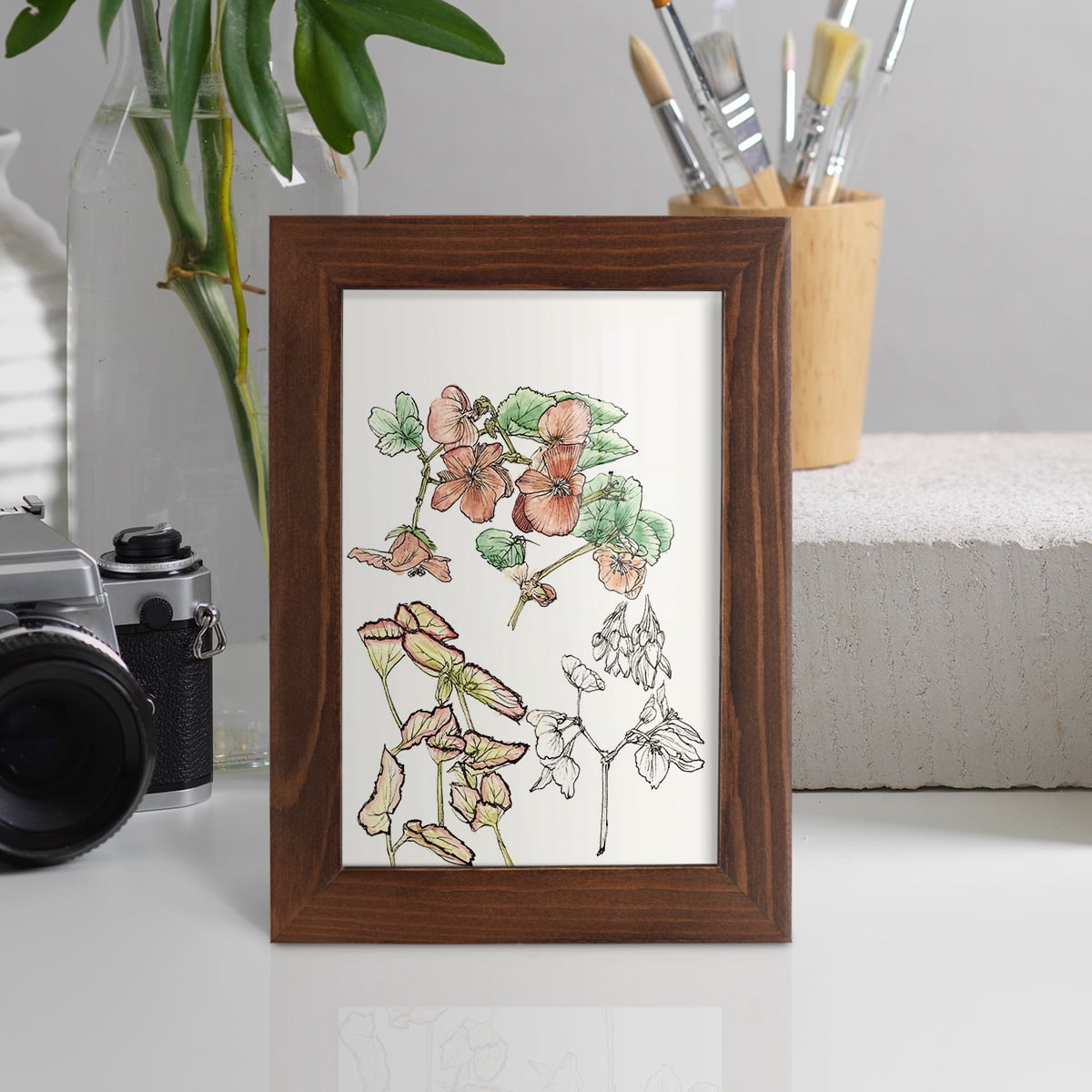 Begonia Study -Framed Print w/glass-Chestnut