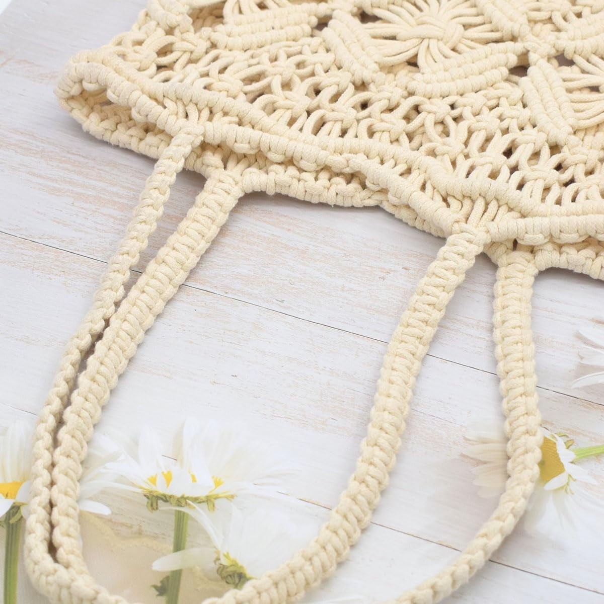 Boho Crochet Summer Handbag Handmade Cotton Rope Knit Shoulder Bags for Women Bohemia Tote for Travel