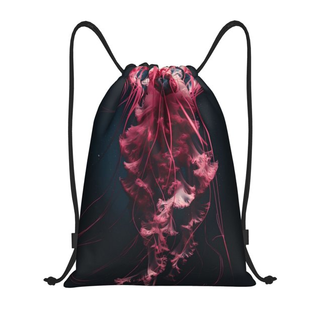 Fotbe Mesmerizing Pink Jellyfish Bolsa Mochila con Cordón Estampada, Bolsa de Gimnasio Deportiva, Bolsa Cinch, Bolsa con Cordón para Hombres y Mujeres-Medium
