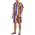 thumbnail image 4 of INSPIRE CHIC Outfit Striped Shirt Set for Men's Short Sleeves Beach Hawaiian Shirt and Shorts Suits L Rainbow Pink, 4 of 4