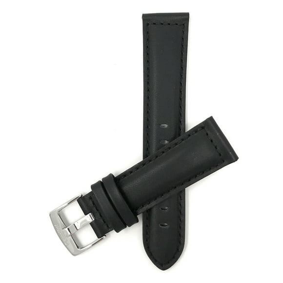 Extra Long (XL), 18mm Leather Watch Band Strap, Mat, Tone-on-Tone Stitching, Stainless Steel Buckle