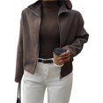 thumbnail image 3 of Women's Jacket Zip Up Mock Neck Long Sleeve Casual Jackets Outerwear Brown L, 3 of 8