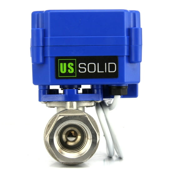 U. S. Solid IP65 Motorized Ball Valve 1/2 in NPT Full Port Stainless Steel DC 9-24V 2 Wire Reverse Polarity Wiring Normally Closed Blue Casing