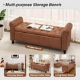 thumbnail image 4 of 65 Inch Bedroom Bench, End of Bed Bench with Storage, Bed Benches for Foot of Bed, Faux Leather Window Bench with Tufted Button and Nailhead Trim, Upholstered Storage Bench with Rolled Arms, Brown, 4 of 9