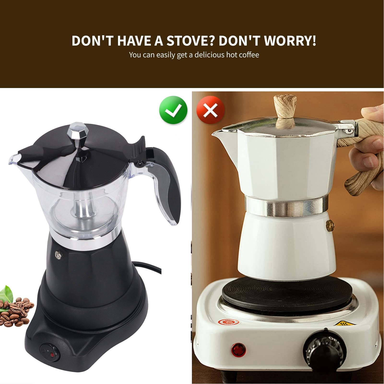 Xemplaro 6 Cup 300ML Coffee Maker Portable Transparent Top Electric Italian Coffee Pot Machine for Home