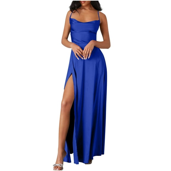 SROBPTY Womens Summer Dress Plus Size, Casual Dress for Women, Fashion Women's Summer Solid Sleeveless Round Neck Long Dress Blue XXXL