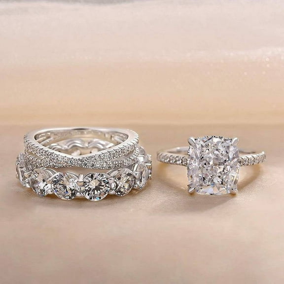 Veda Jewel 1.7 Ct Cushion Cut Lab Created Diamond Engagement Ring Set for Women's - 14K White Gold Plated Bridal Jewelry Set - Ideal Gift for Wedding or Proposal - Criss Cross Promise Ring Set
