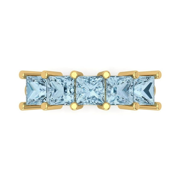 2.5 ct Brilliant Princess Cut Natural Sky Blue Topaz 18K Yellow Gold Eternity Band SZ 4.75