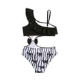 thumbnail image 5 of Girls Swimsuits 2 Piece Bow Knot Lace Trim And Asymmetric Striped Straps Cute Bathing Suit Size 4-5 Y, 5 of 7