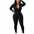 thumbnail image 6 of Leesechin Womens Jumpsuits Ribbed Bodysuit Ribbed Workout Rompers Long Sleeve Exercise Zipper Bodysuit, 6 of 8