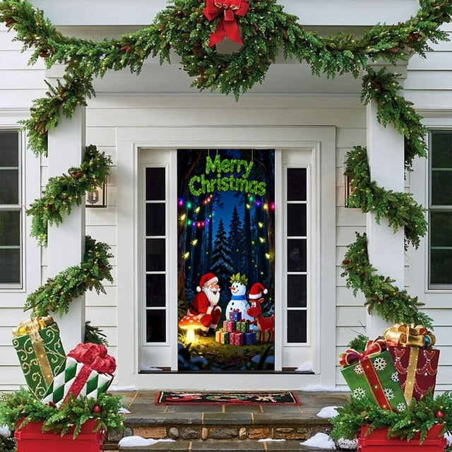 Rideau de Porte Festif pour l'Entrée Saisonnière de la Maison avec Motifs de Flocons de Neige et de Rennes