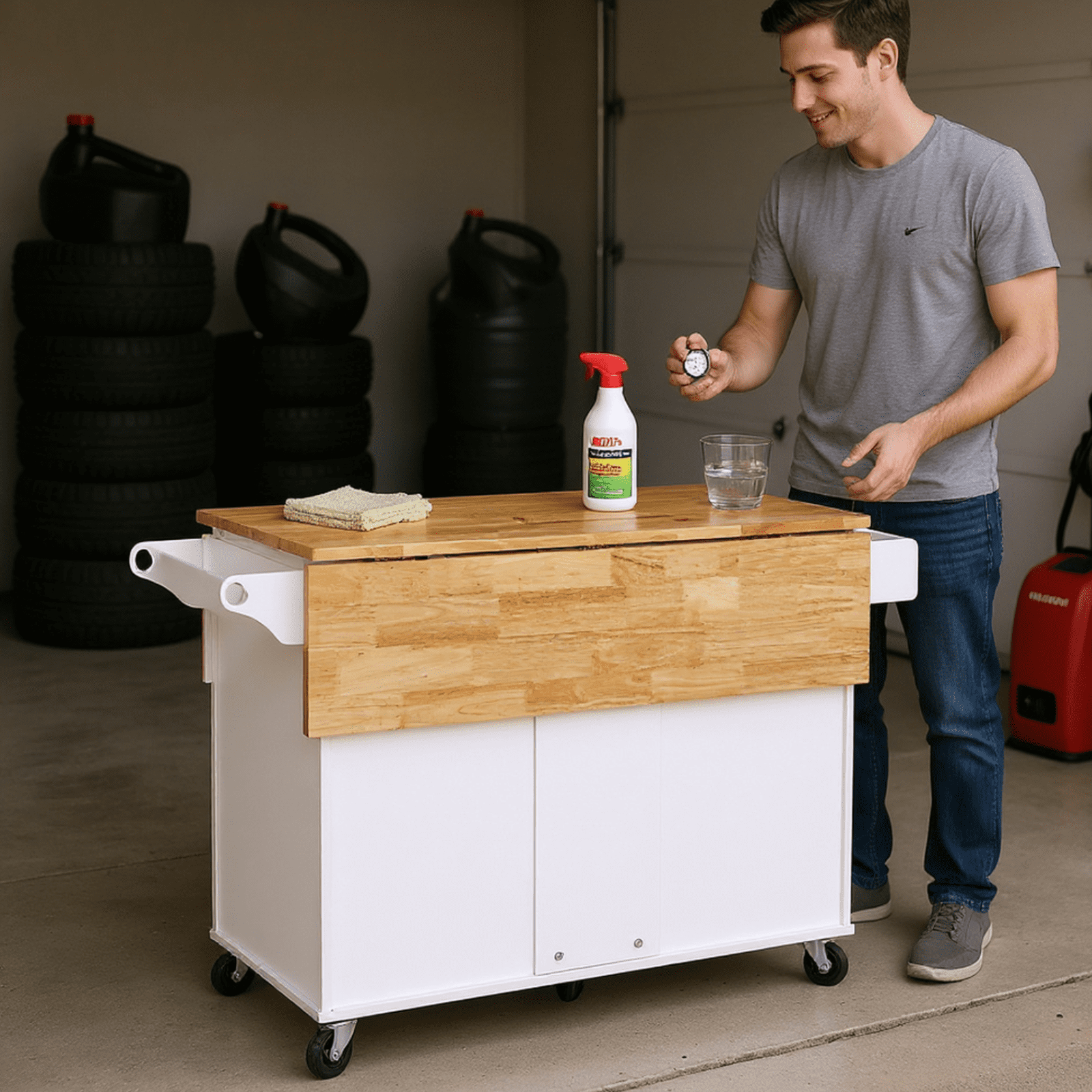 Homy Casa 53.8" Rolling Garage Storage Cabinet with Drawers, Shelves, and Locking Wheels, White