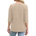 thumbnail image 5 of ManxiVoo Womens Brushed Striped V Neck Tee Shirt Artistic Retro Inspired Three Quarter Sleeve Top L Size Beige, 5 of 7