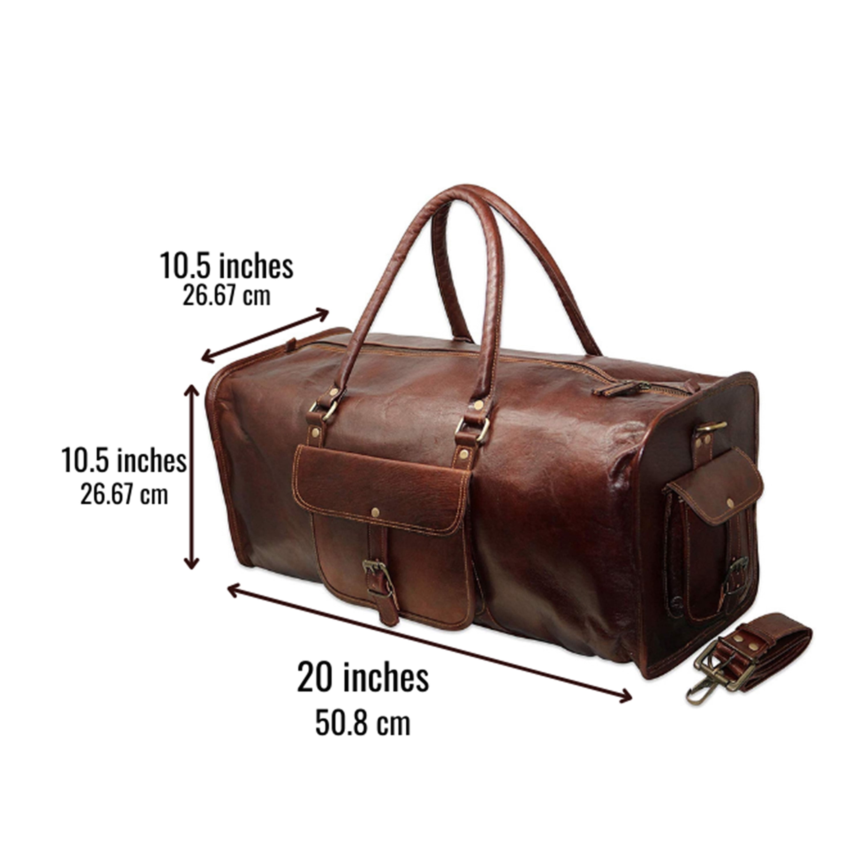 Jaald 20" Leather Duffle Bag Weekender Travel Luggage Carry On Holdall Sports Gym Overnight Bag Adventure Hiking Gear Gifts for Men Women
