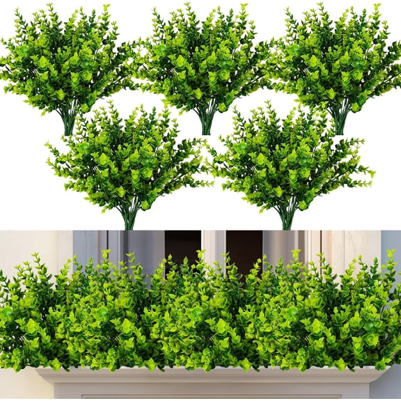 6 Bundles Artificial Boxwood Shrubs UV Resistant Fake Plants Outdoor - Realistic Greenery for Garden, Planter, Patio, Porch, Office, Backyard, Pathway, Window Decor (Green)