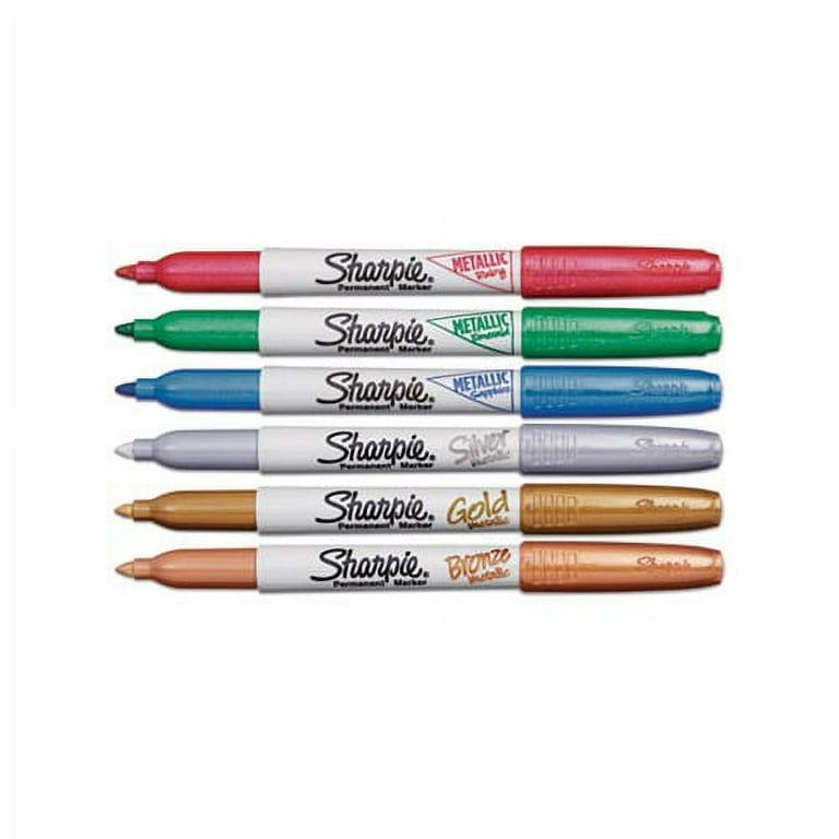 Sharpie Metallic Fine Point Permanent Markers Bullet Tip, Blue-Green-Red,  6/Pack 