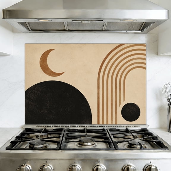 Kitchen Backsplash Peel and Stick Wall Murals Sun moon print boho minimalist geometric rainbow abstract sunset Removable Mural 35.4"W x 23.6"H, Oil Proof Vinyl Wallpaper for Fireplace & Behind Stove