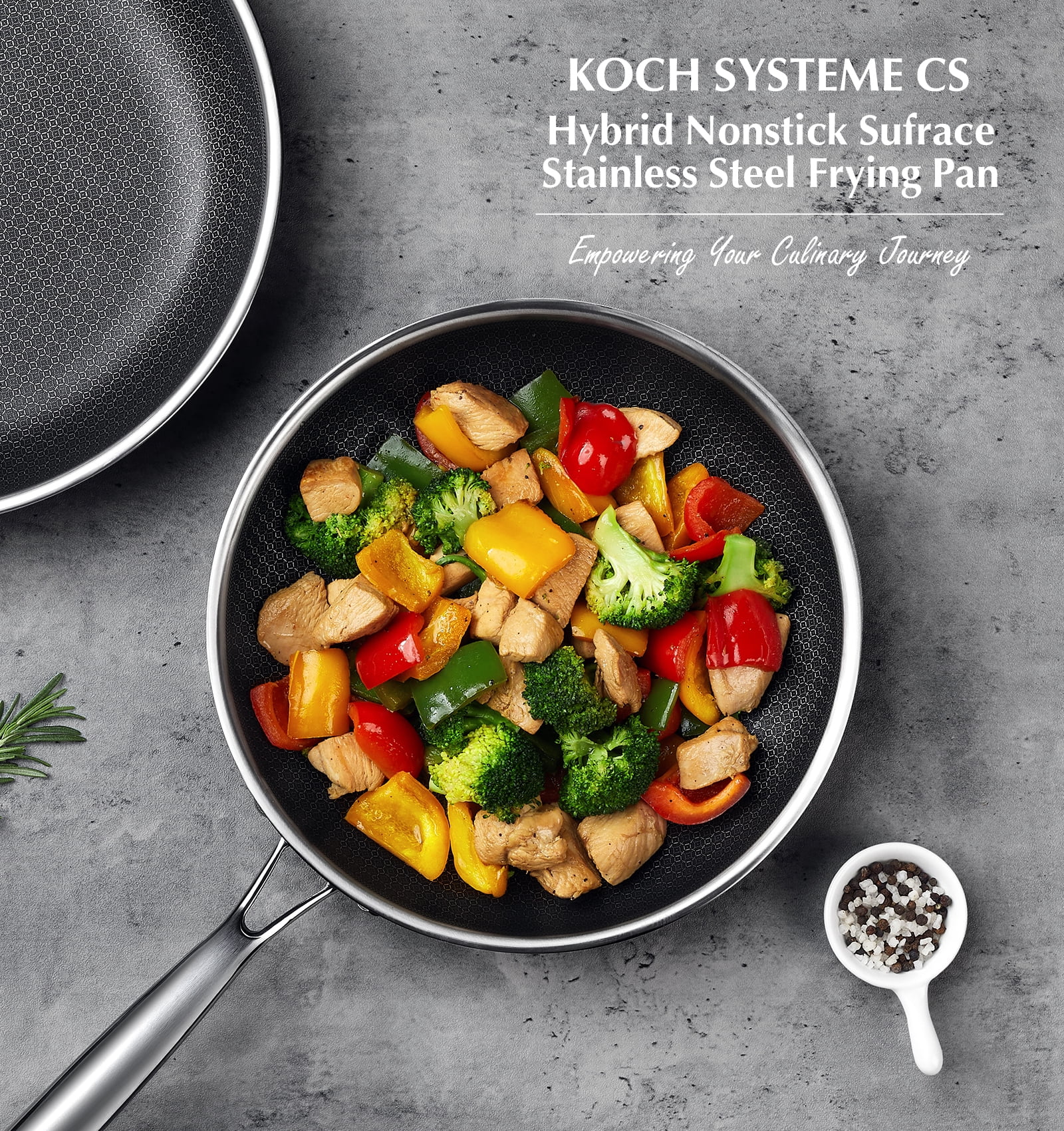 Koch Systeme CS Non Stick Frying Pans, 10 inch Nonstick Hybrid Stainless Steel Skillets, Etched Frying Pan, Dishwasher and Oven Safe