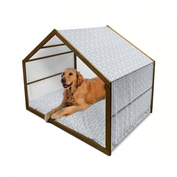 Ethnic Pet House, Soft Toned Shabby Traditional Culture Heritage Persian Effects Motif, Outdoor & Indoor Portable Dog Kennel with Pillow and Cover, 5 Sizes, Dark Blue White, by Ambesonne