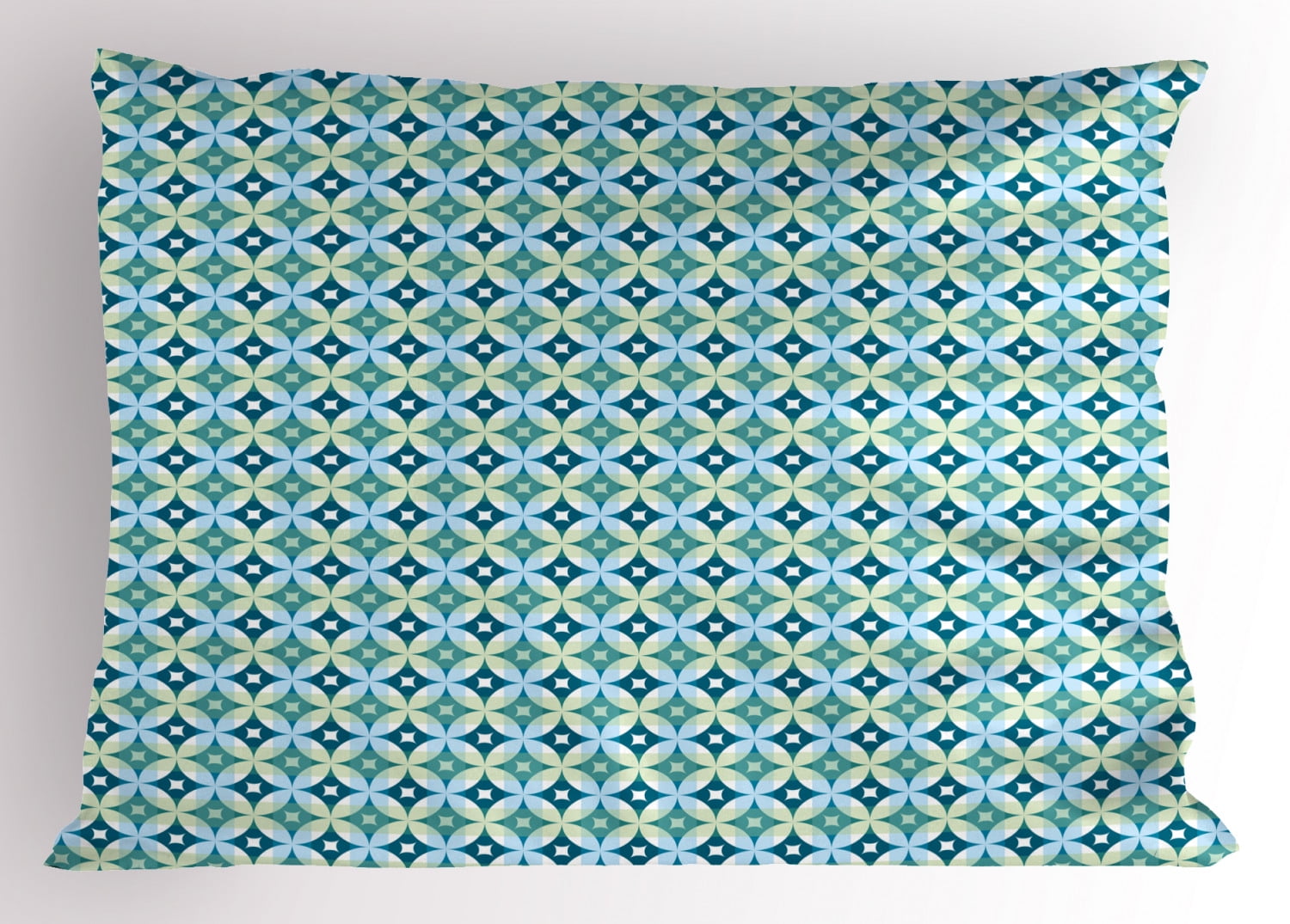 Mid Century Pillow Sham Vintage Diamond Pattern with Argyle Backdrop Geometrical Lattice of Circles, Decorative Standard Queen Size Printed Pillowcase, 30 X 20 Inches, Turquoise Teal, by Ambesonne